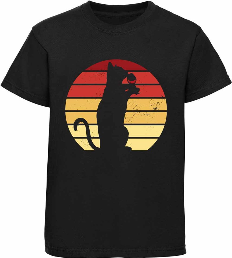 Printed Kids T-Shirt Retro Cat Drinking